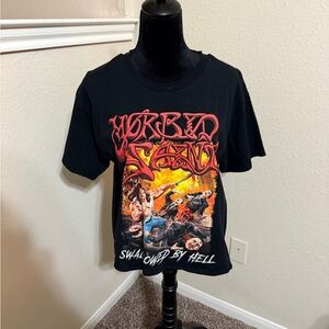 Black Graphic T-Shirt with Red and Orange Design